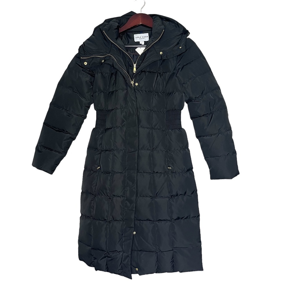 Cole Haan Down Puffer Hooded Long Coat Black